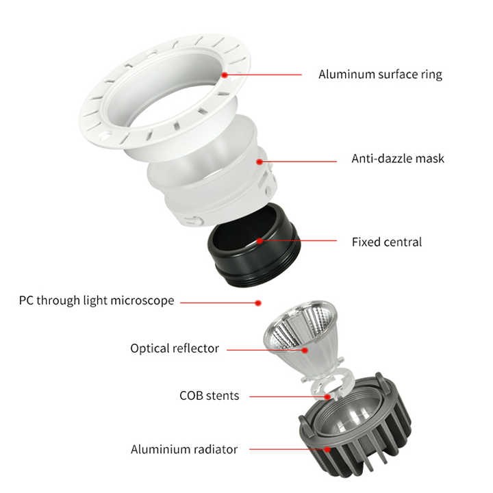 Anti-glare embedded LED spotlight recessed home living room mainless COB 7W 8W 12W